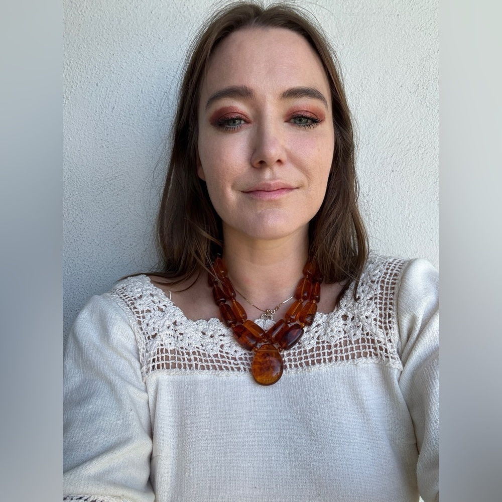 70s Vintage Double Strand Brown Lucite Tortoiseshell Necklace